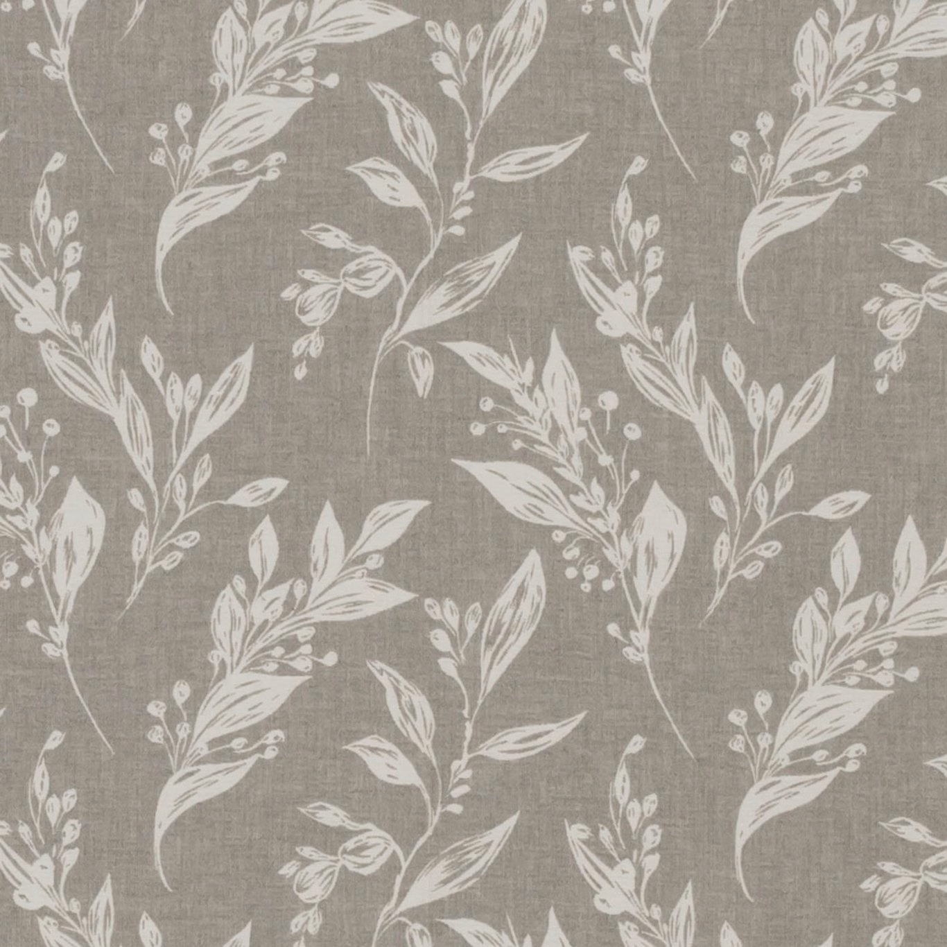 Silver taupe woven ground with ivory branching leaves and berry sprigs