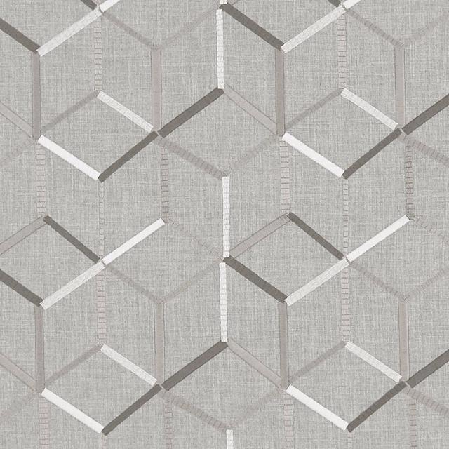 Cool charcoal geometric woven fabric with white and grey angular lines