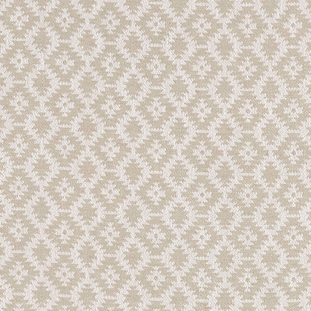 Soft ivory and linen woven diamonds with small rosette motifs and textured surface