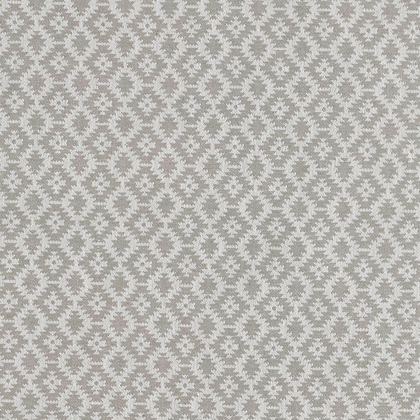 Cool silver-grey woven textile with ivory diamond motifs and fine textured pattern