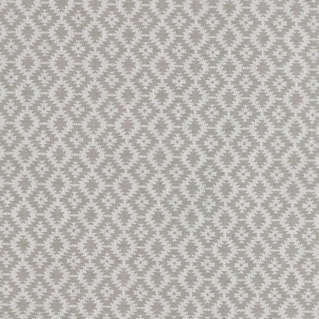 Cool silver-grey woven textile with ivory diamond motifs and fine textured pattern