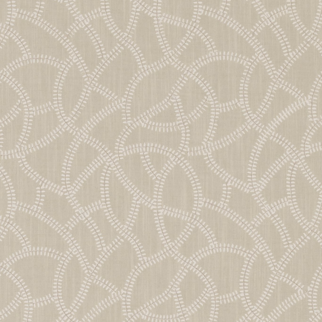 Pale taupe fabric with white looping broken lines and subtle vertical slub texture