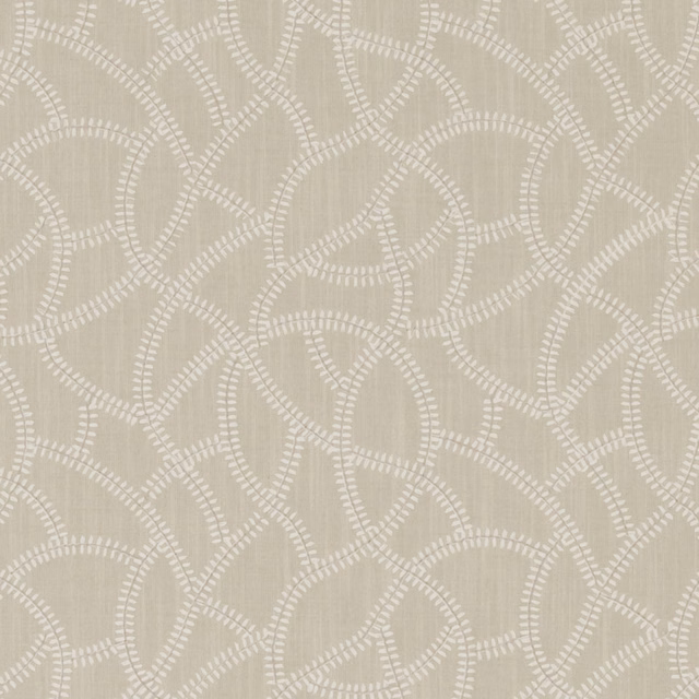 Pale taupe fabric with white looping broken lines and subtle vertical slub texture