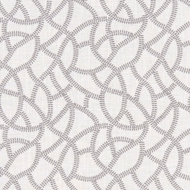 Pale silver-grey textile with looping interlaced trails and short dash edging
