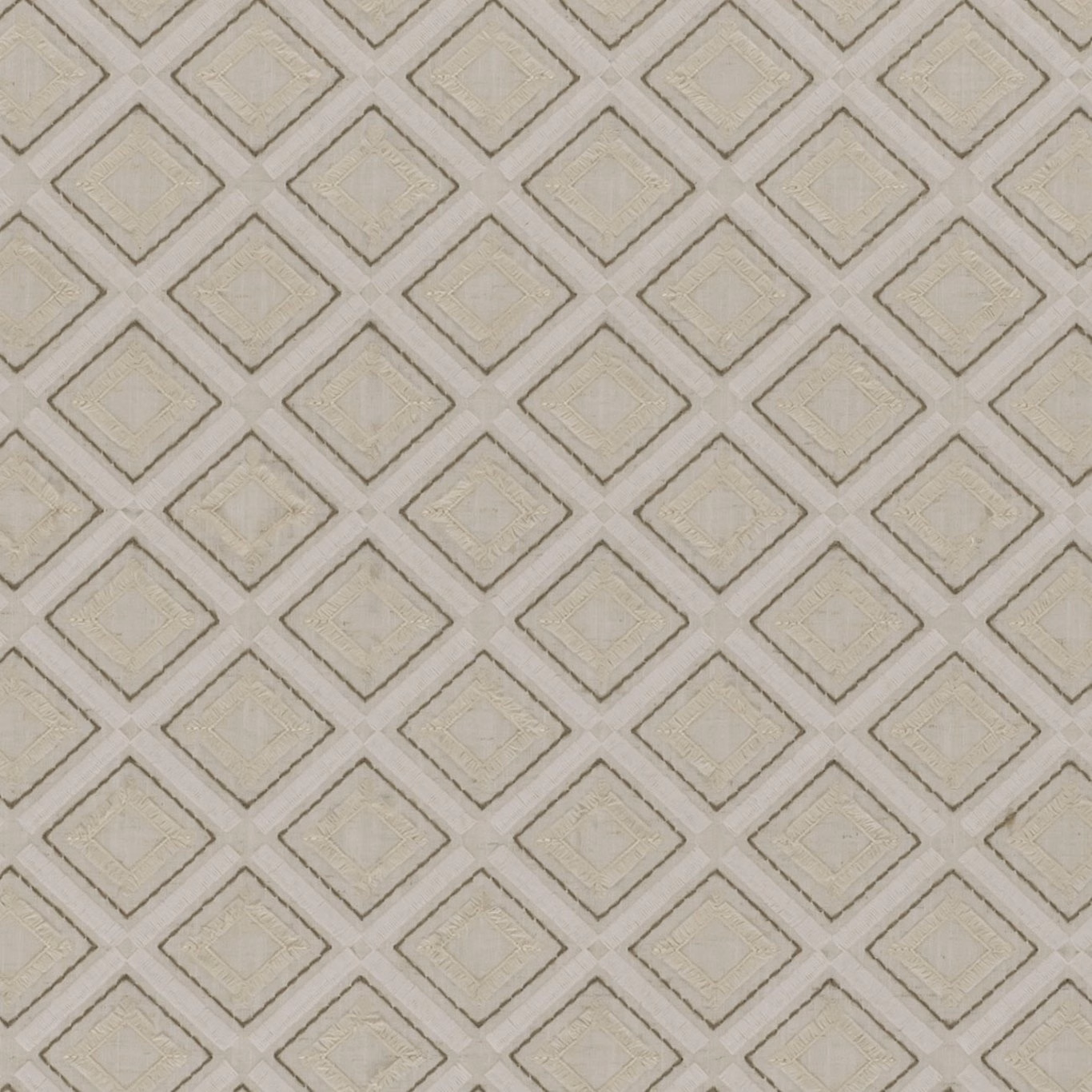 Pale ivory linen-toned fabric with low-contrast nested diamond outlines and woven texture