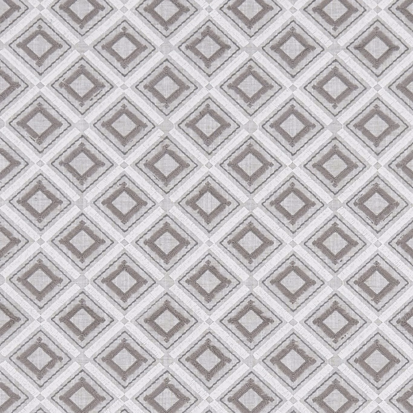 Cool silver-grey woven textile with taupe diamond lattice and fine linear texture