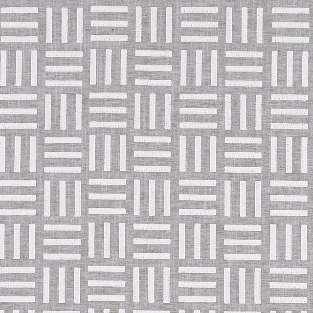 Charcoal-grey woven swatch with ivory horizontal and vertical bar motifs