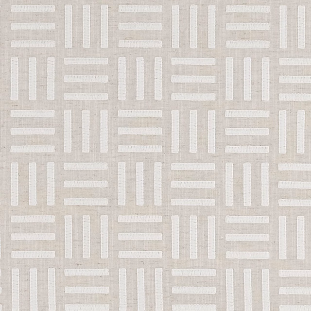 Ivory ladder-like woven bars on a warm pale greige ground