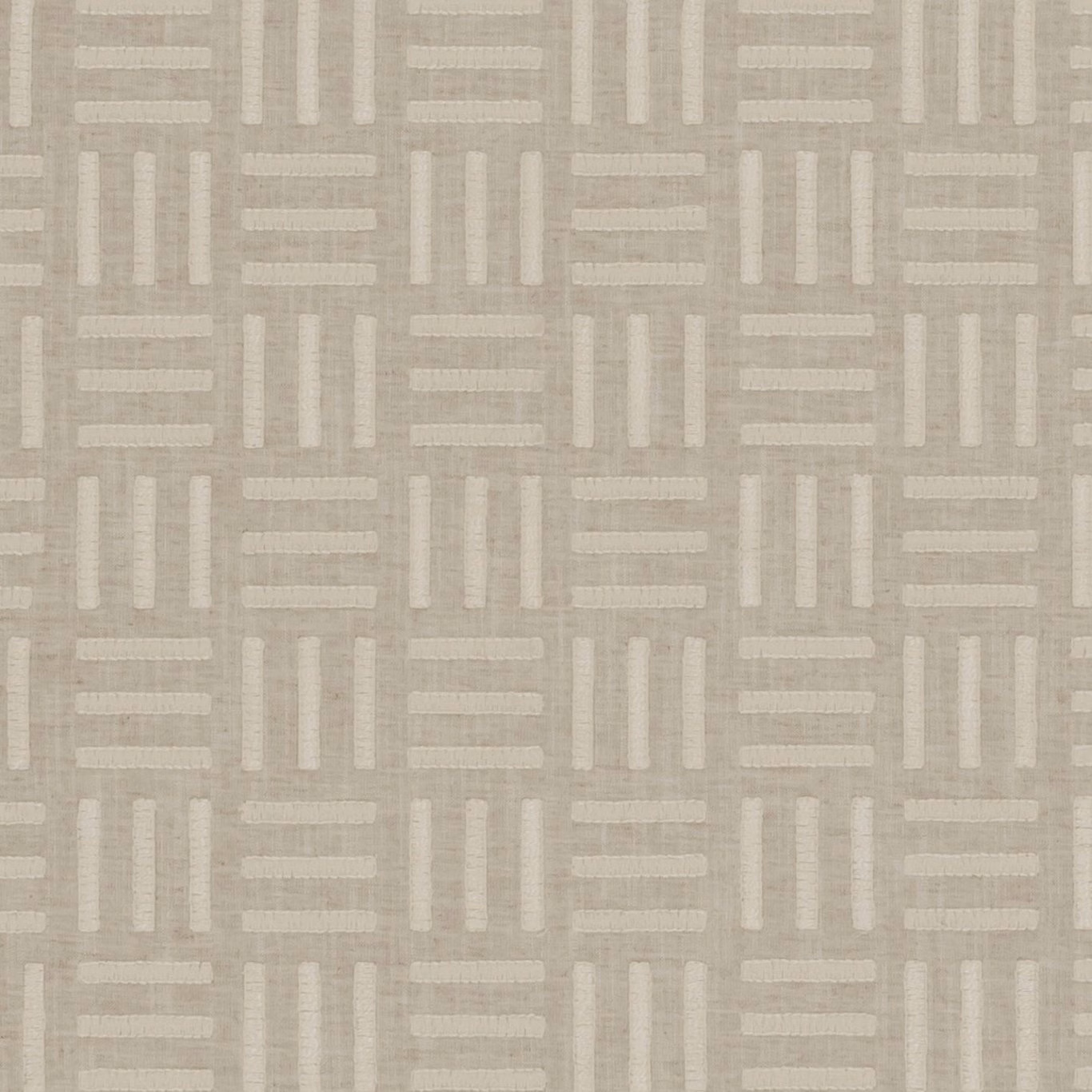Pale greige taupe woven fabric with ivory stepped bars and subtle slub texture