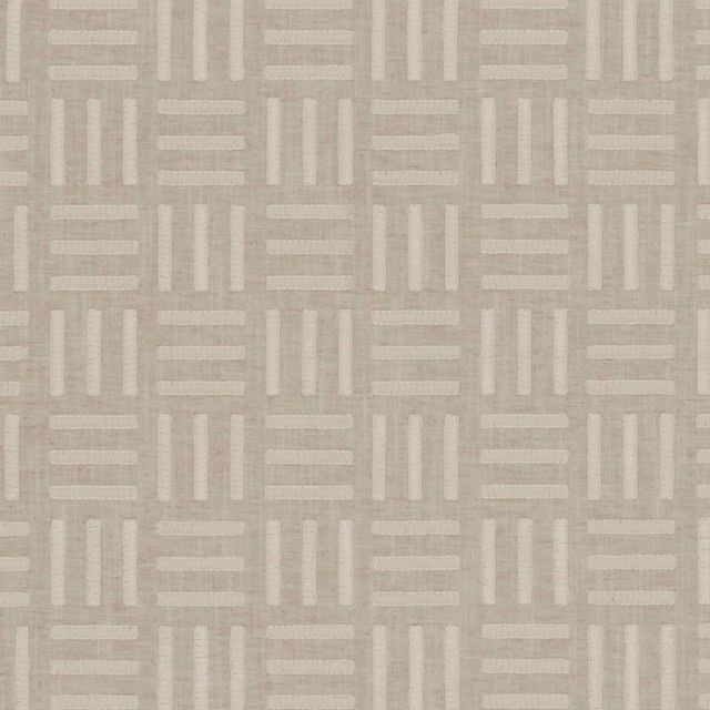 Pale greige taupe woven fabric with ivory stepped bars and subtle slub texture