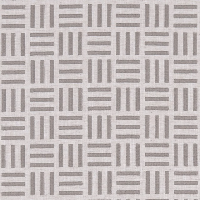 Cool silver-grey woven ground with taupe-grey bars in a repeated geometric grid