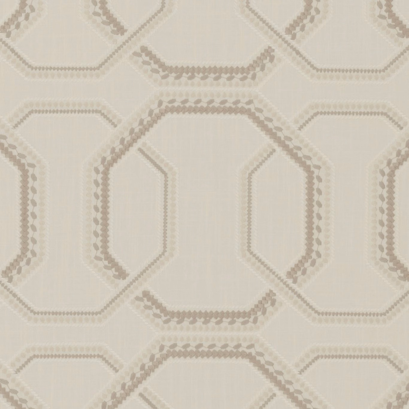 Ivory textile with taupe dotted octagonal outlines and subtle vertical weave