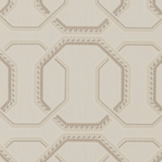 Ivory textile with taupe dotted octagonal outlines and subtle vertical weave