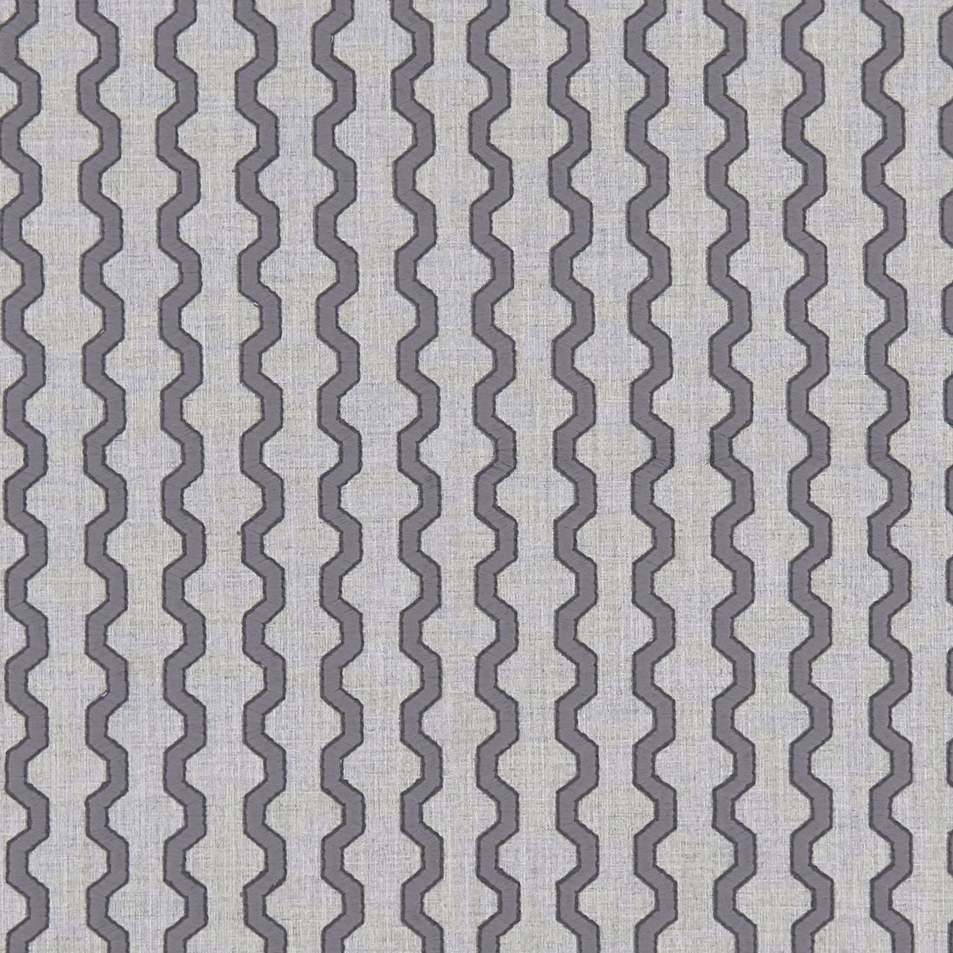 Cool grey woven textile with repeating charcoal stepped zigzag lines