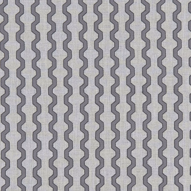 Cool grey woven textile with repeating charcoal stepped zigzag lines