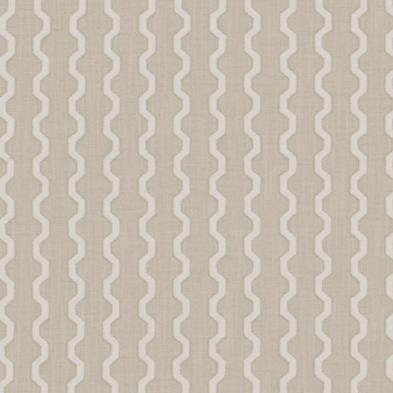 Pale linen-beige woven fabric with ivory vertical zigzag stripes and subtle texture
