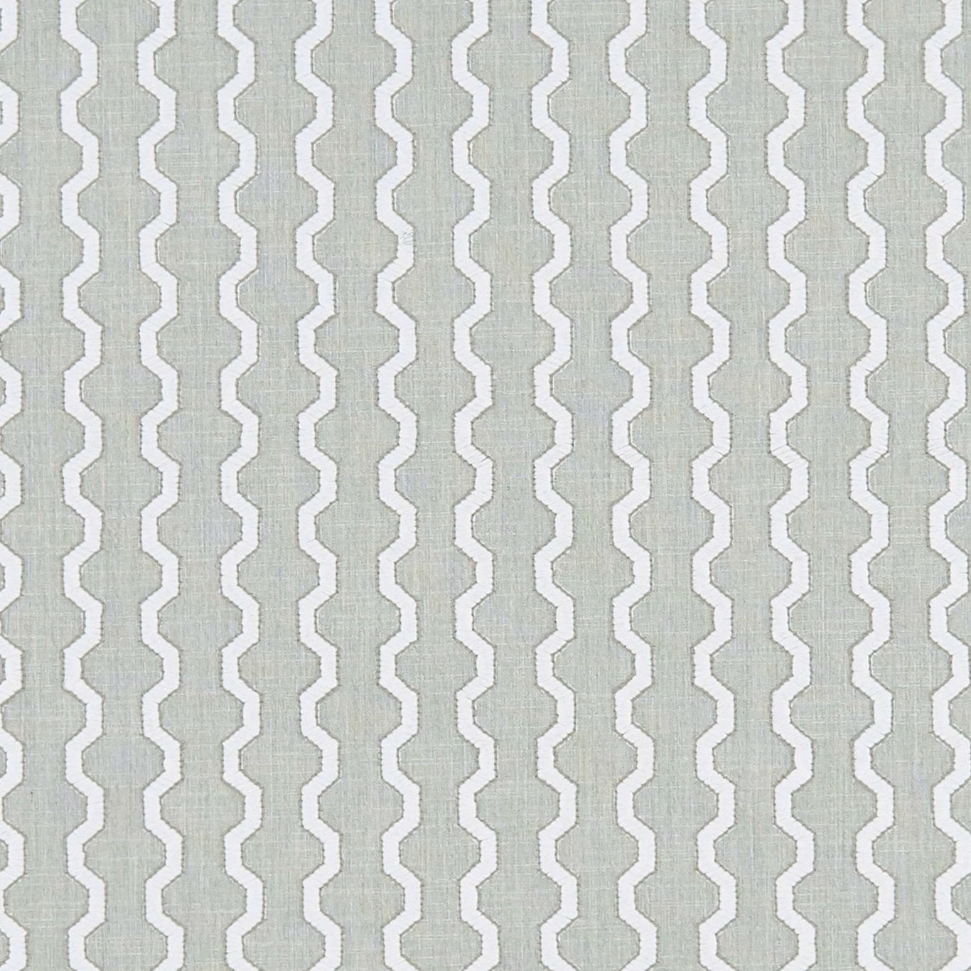 Silver-grey woven fabric with white stepped zigzag stripes and fine texture