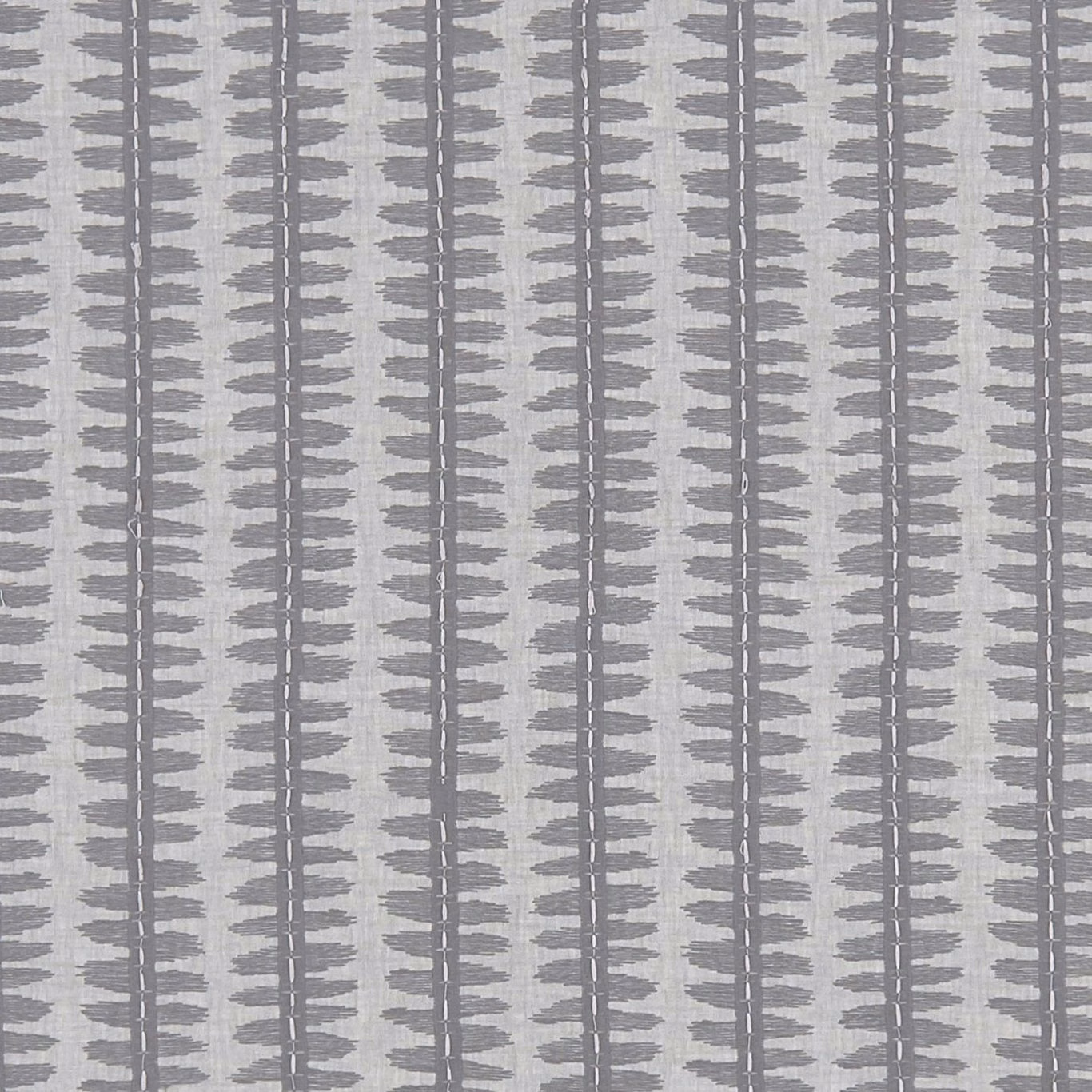 Cool charcoal-grey woven fabric with vertical bands and pale feathered motifs