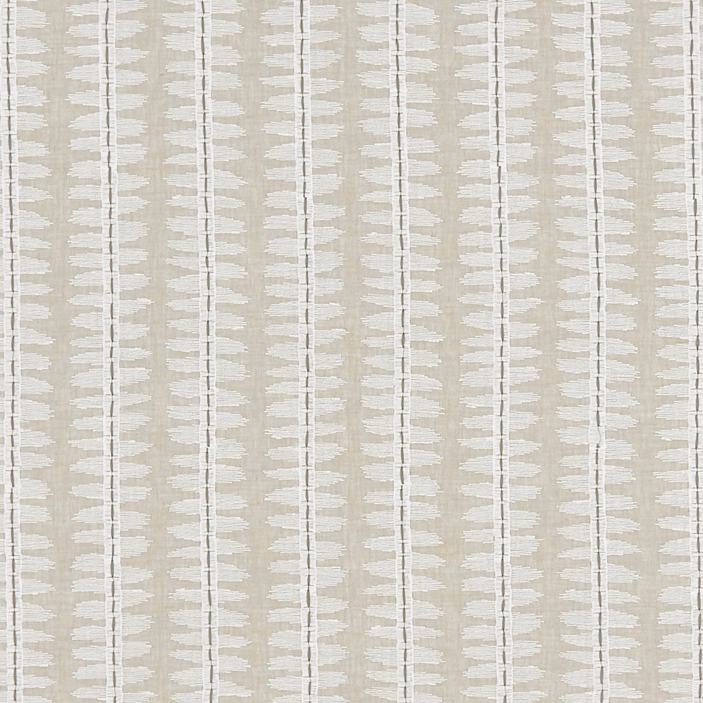 Pale silver-grey woven ground with broken white vertical stripes and brushlike flecks