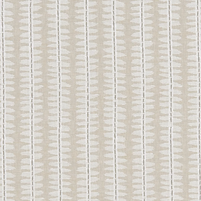 Pale silver-grey woven ground with broken white vertical stripes and brushlike flecks