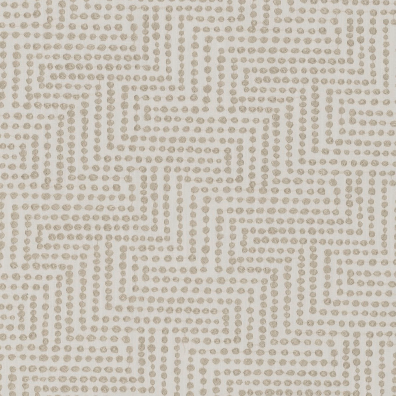 Ivory fabric with linen-toned dotted maze pattern in a softly textured weave