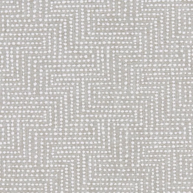 Cool silver-grey woven fabric with white dotted geometric maze lines and tactile texture
