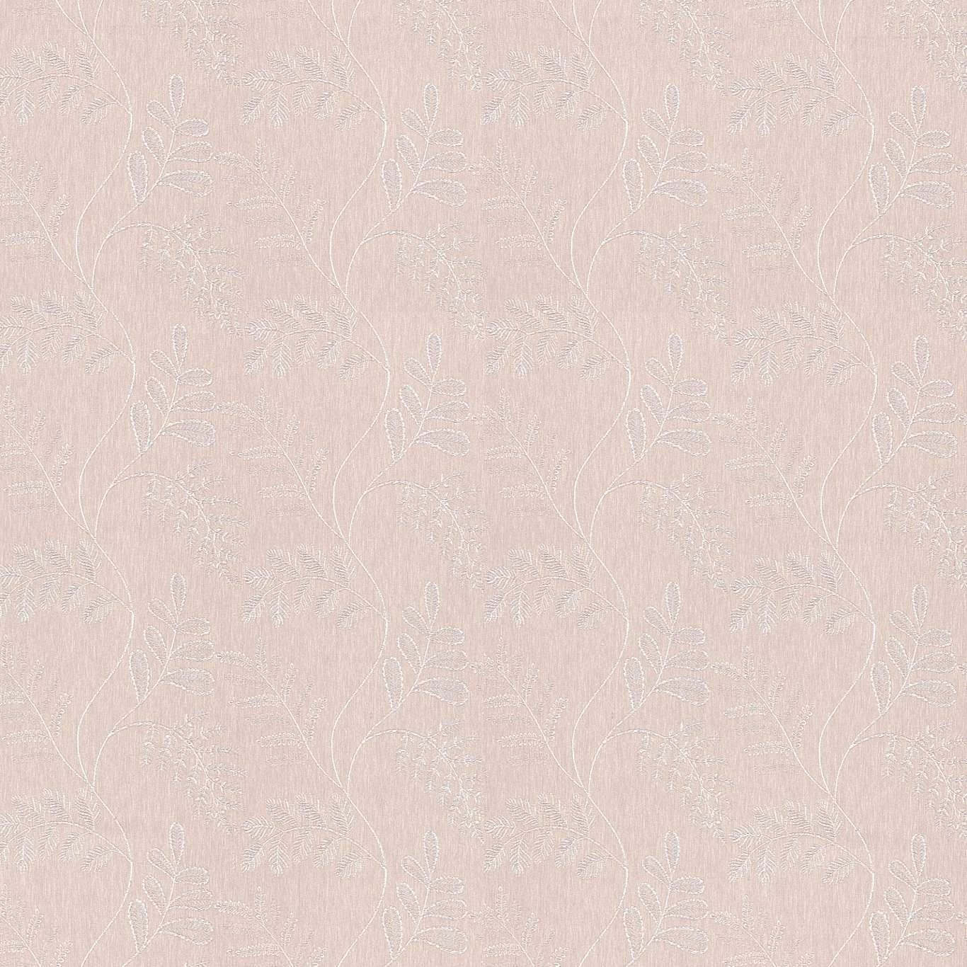 Pale blush pink fabric with delicate ivory botanical stems and leafy sprigs