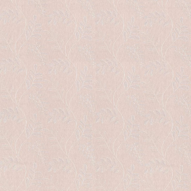 Pale blush pink fabric with delicate ivory botanical stems and leafy sprigs