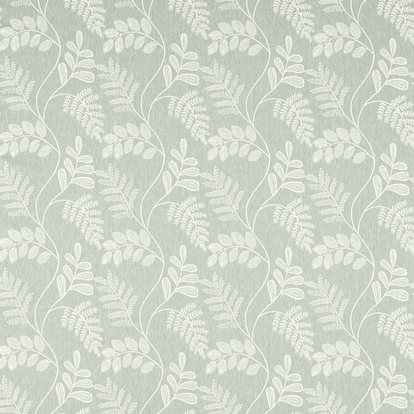 Pale mineral sage fabric with ivory leafy vines and a softly textured ground