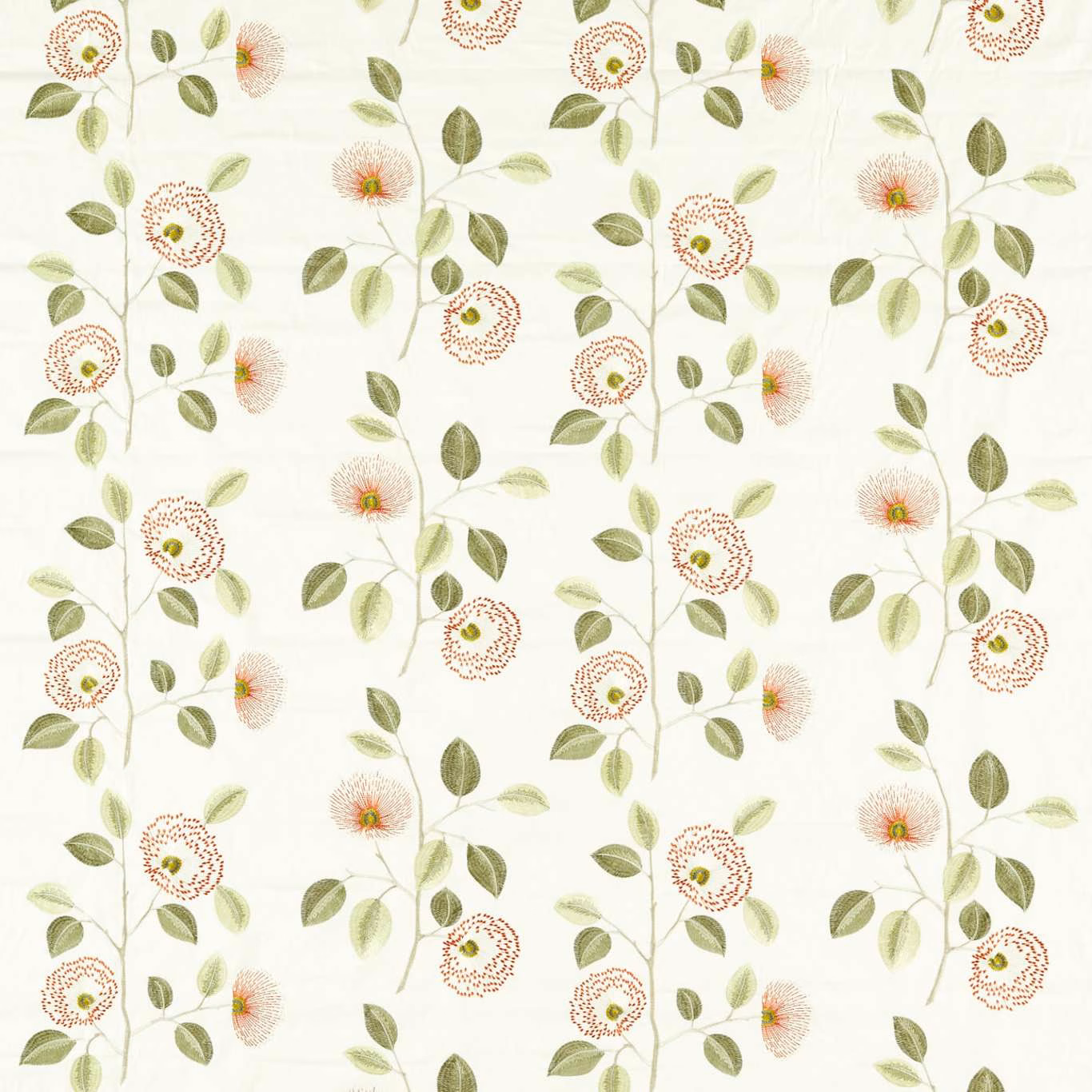 Pale cream botanical fabric with sage leaves and blush spice flowers