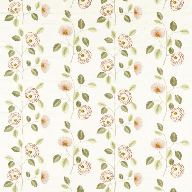 Pale cream botanical fabric with sage leaves and blush spice flowers