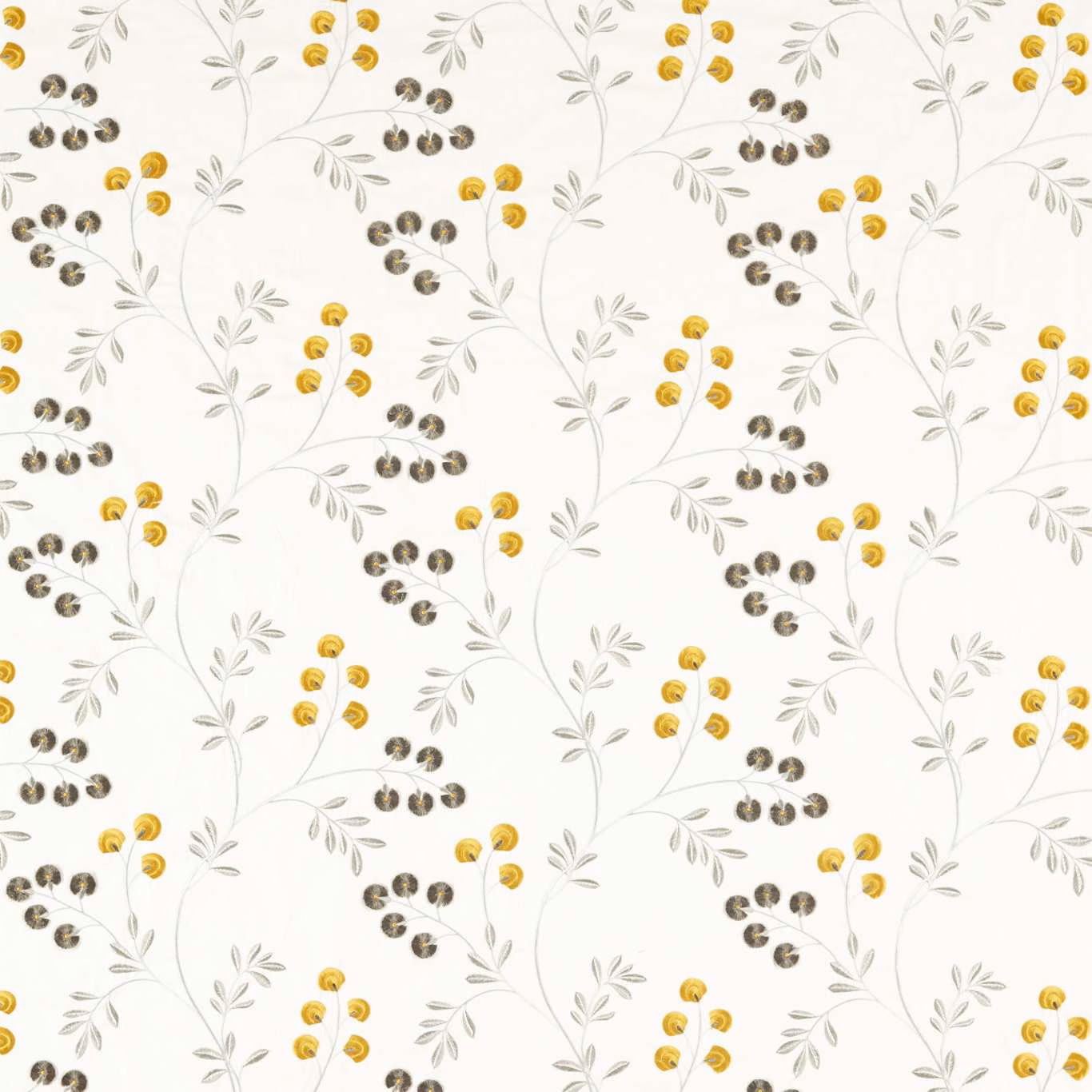 Ivory fabric with pewter-grey leafy sprigs and chartreuse berry clusters