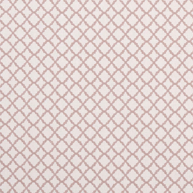 Dusty blush pink trellis lattice woven over a pale ivory ground