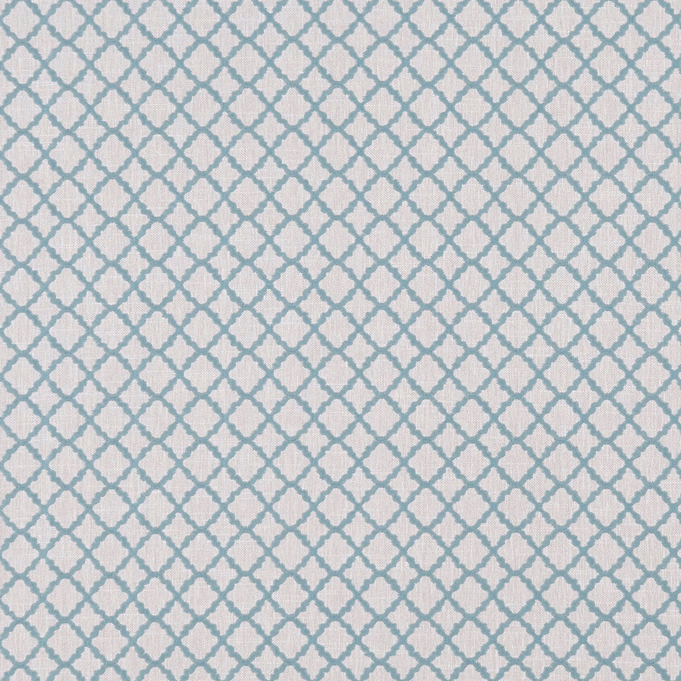 Pale mineral blue trellis fabric with a softly textured woven ground