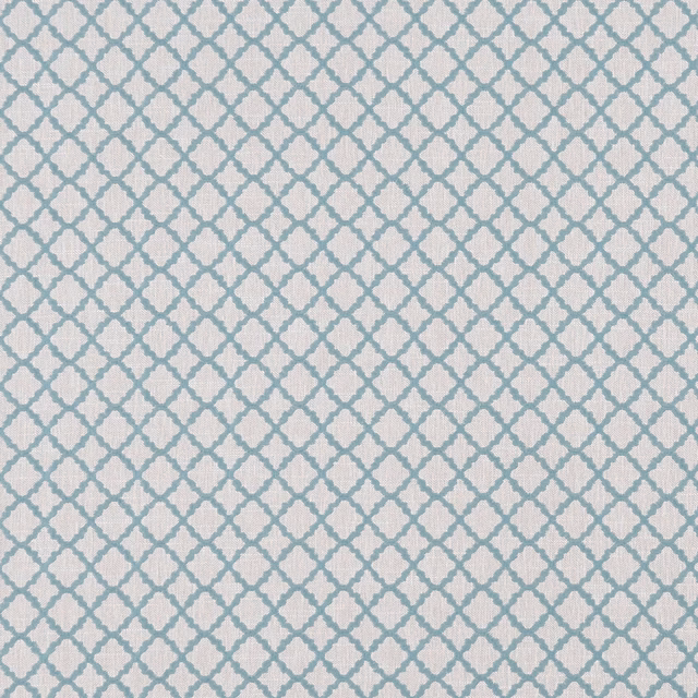 Pale mineral blue trellis fabric with a softly textured woven ground
