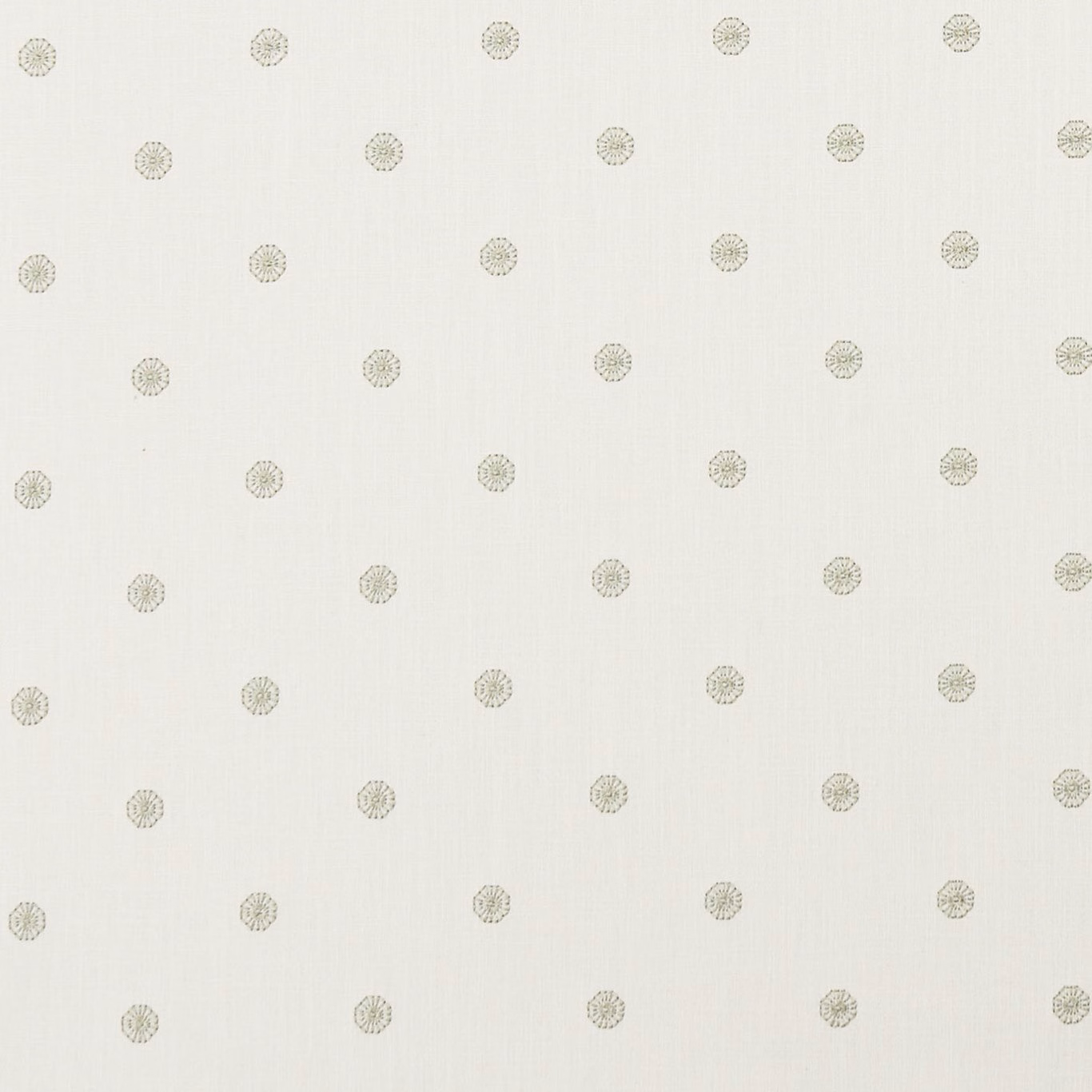 Ivory woven fabric with evenly spaced champagne rosette motifs and subtle texture