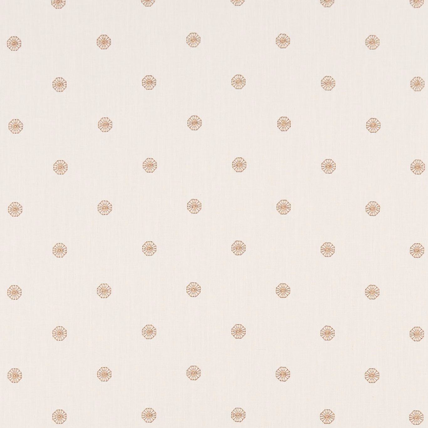 Ivory fabric with scattered rose-gold geometric medallions and subtle woven texture
