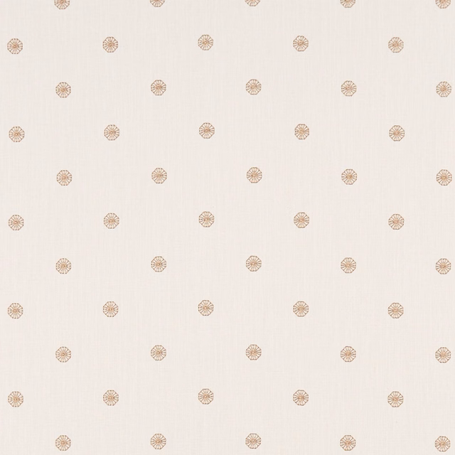 Ivory fabric with scattered rose-gold geometric medallions and subtle woven texture