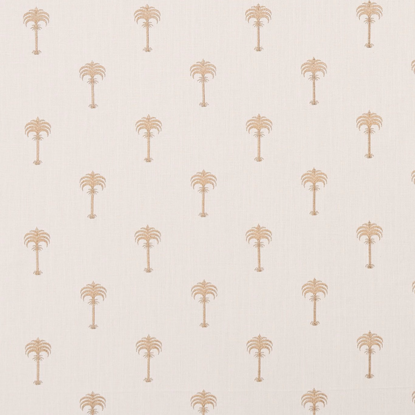 Ivory woven fabric with repeating soft rose-gold stylised palm tree motifs