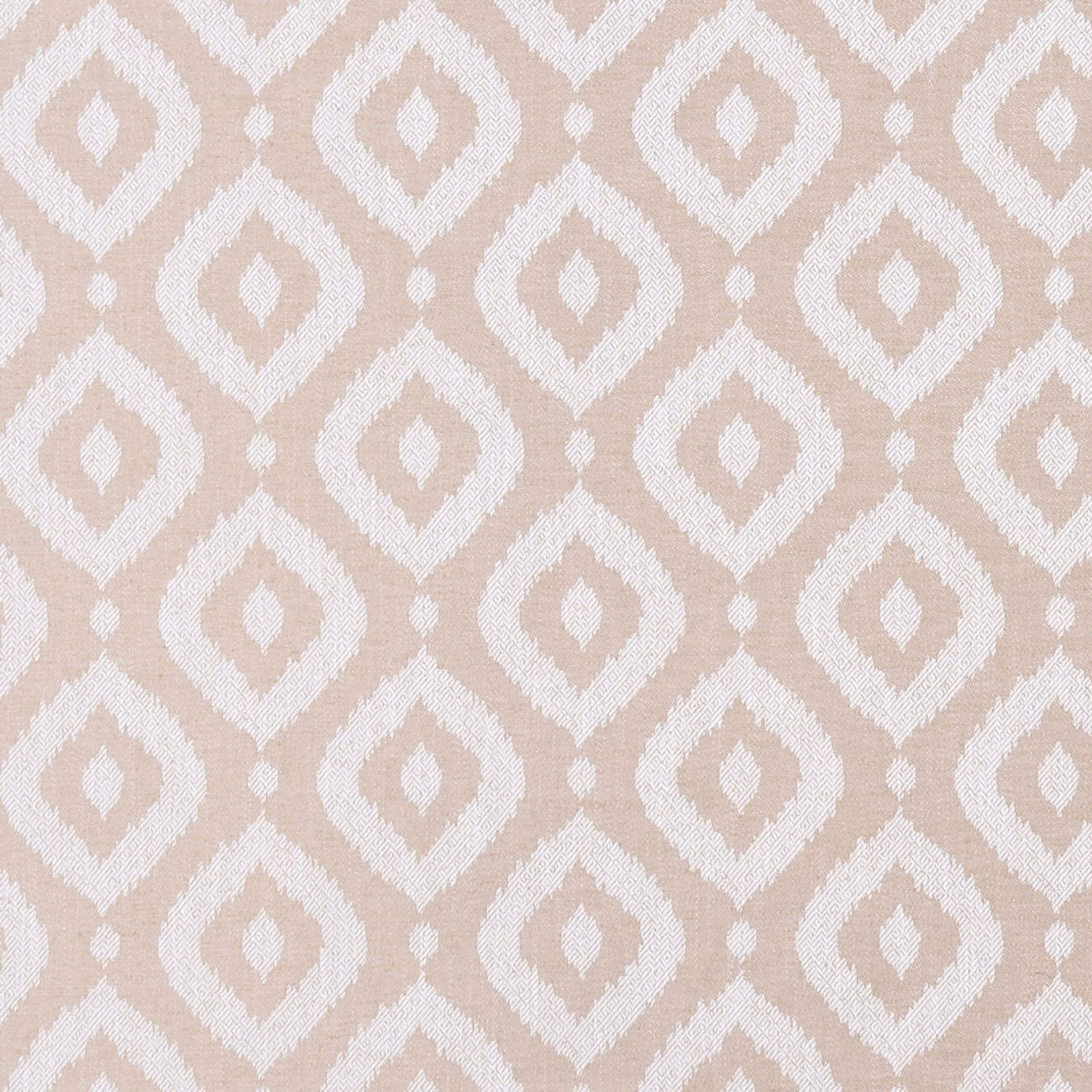 Warm blush woven ground with ivory ikat-style diamond motifs and fine texture