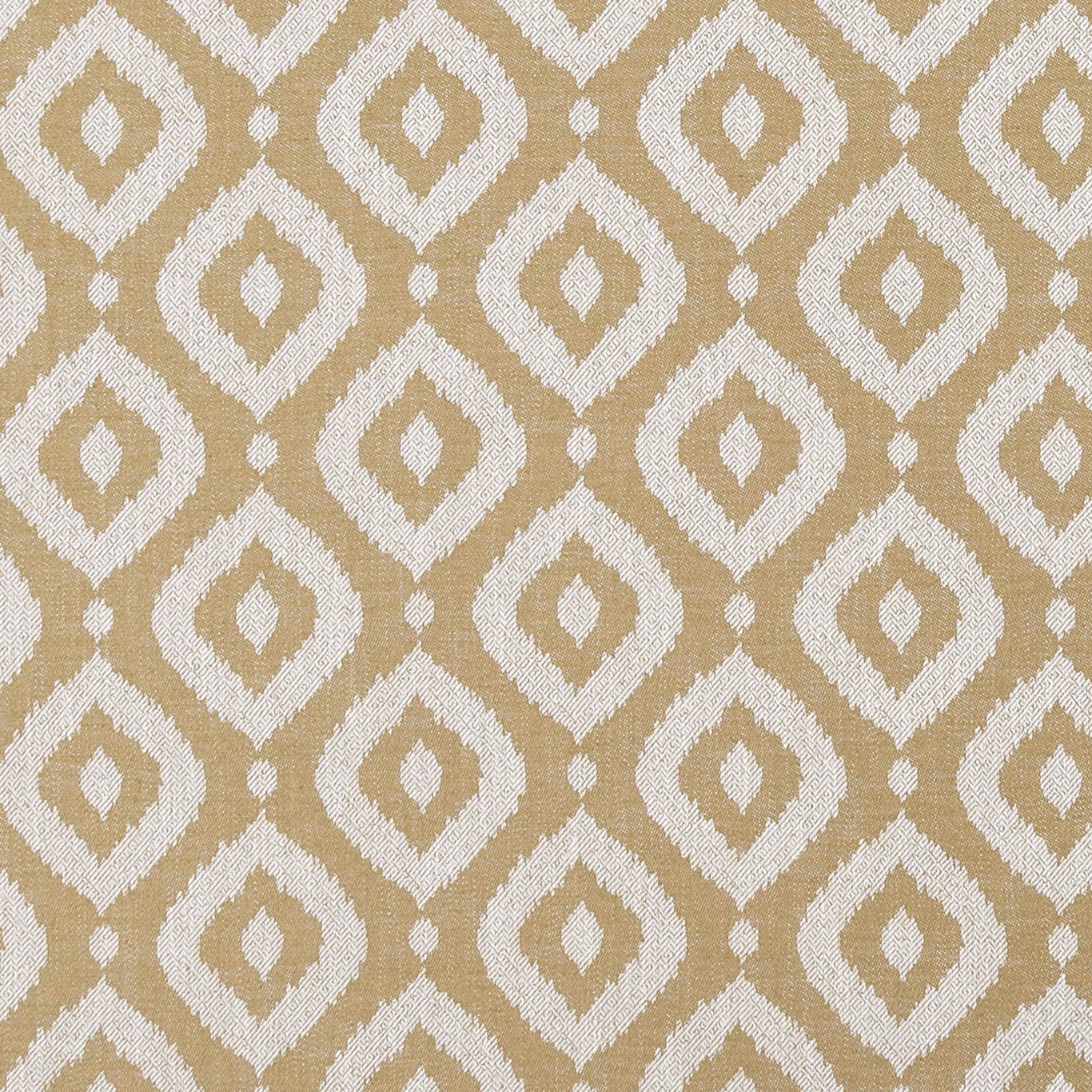 Warm ochre woven fabric with ivory diamond motifs and a tactile textured weave