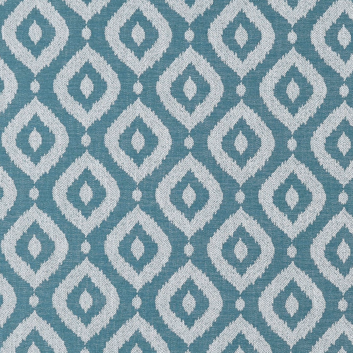 Cool teal woven ground with repeating ivory diamond and inner lozenge motifs