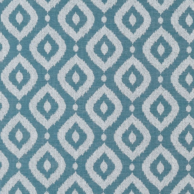 Cool teal woven ground with repeating ivory diamond and inner lozenge motifs