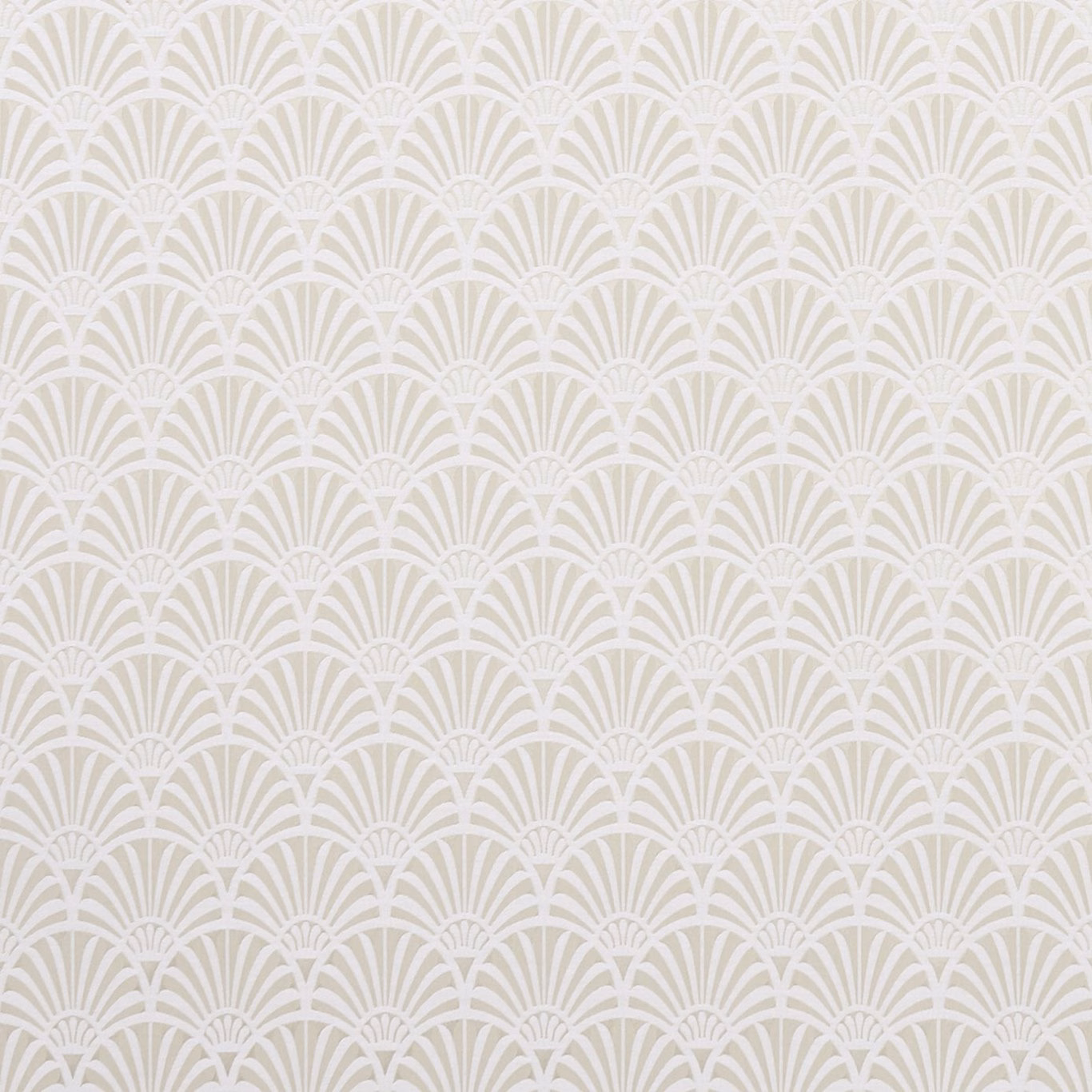 Warm ivory woven fabric with repeating pale Art Deco fan arches