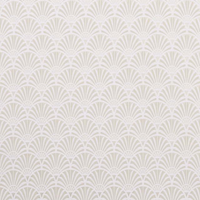 Warm ivory woven fabric with repeating pale Art Deco fan arches