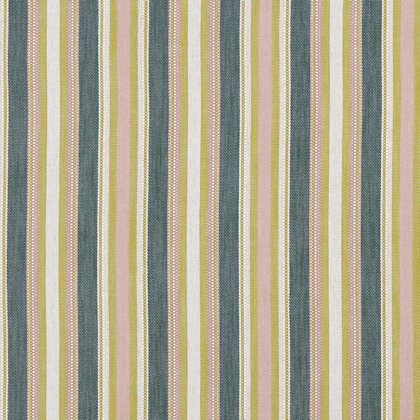Fine woven vertical stripes in apple green, blush pink, teal and cream
