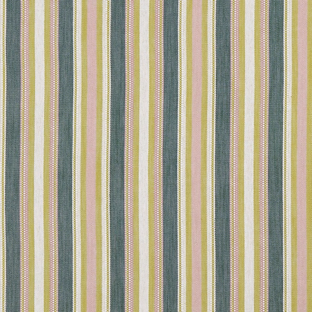 Fine woven vertical stripes in apple green, blush pink, teal and cream