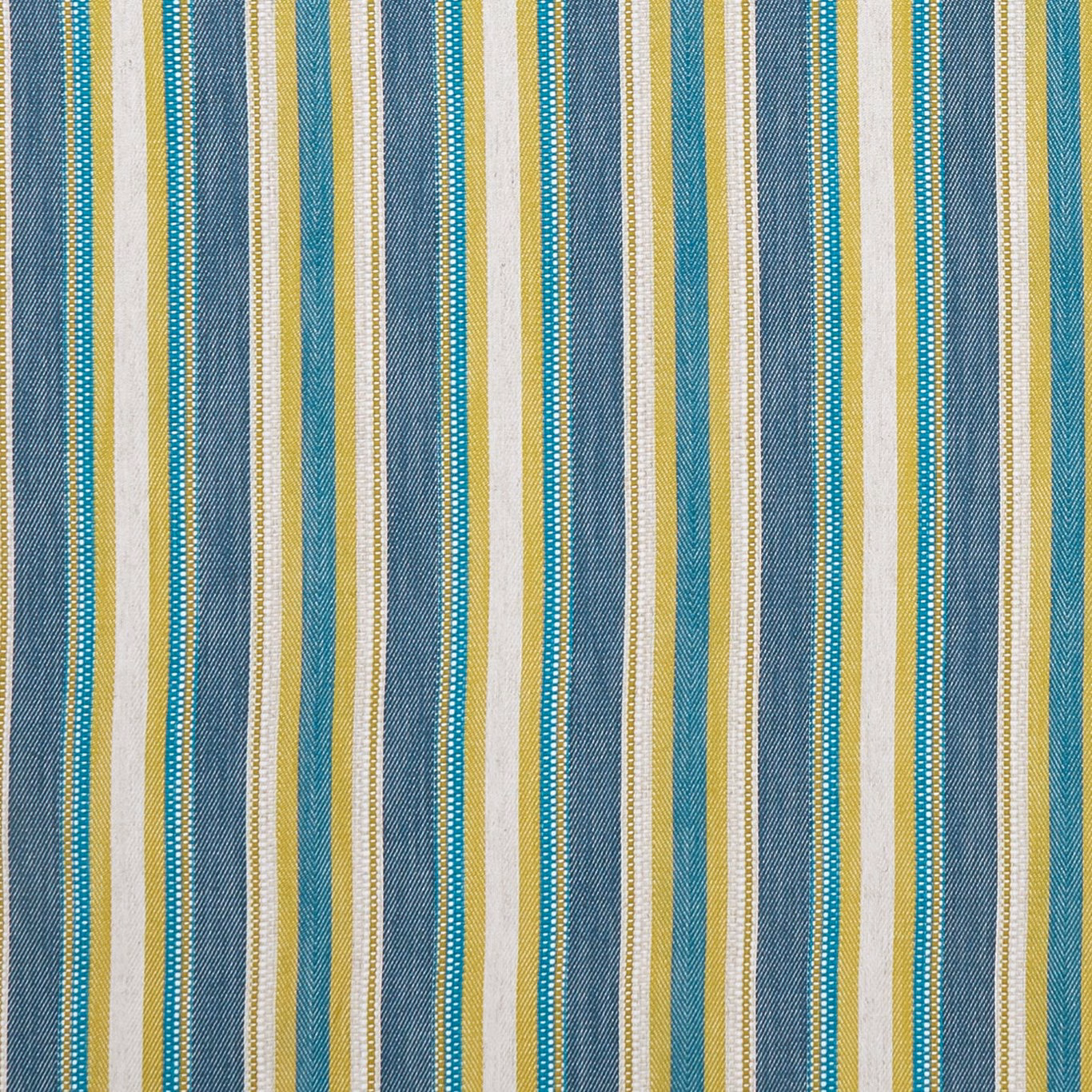 Close-up of denim-blue, chartreuse and cream vertical stripes in a woven textile