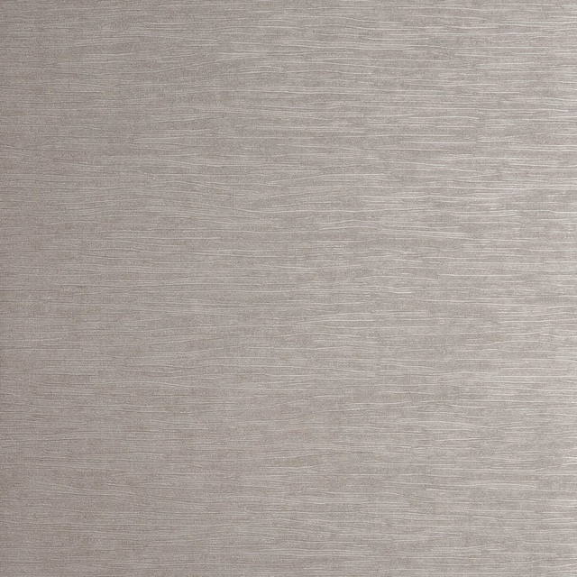 Close-up of cool pewter taupe wallpaper with fine horizontal striated texture