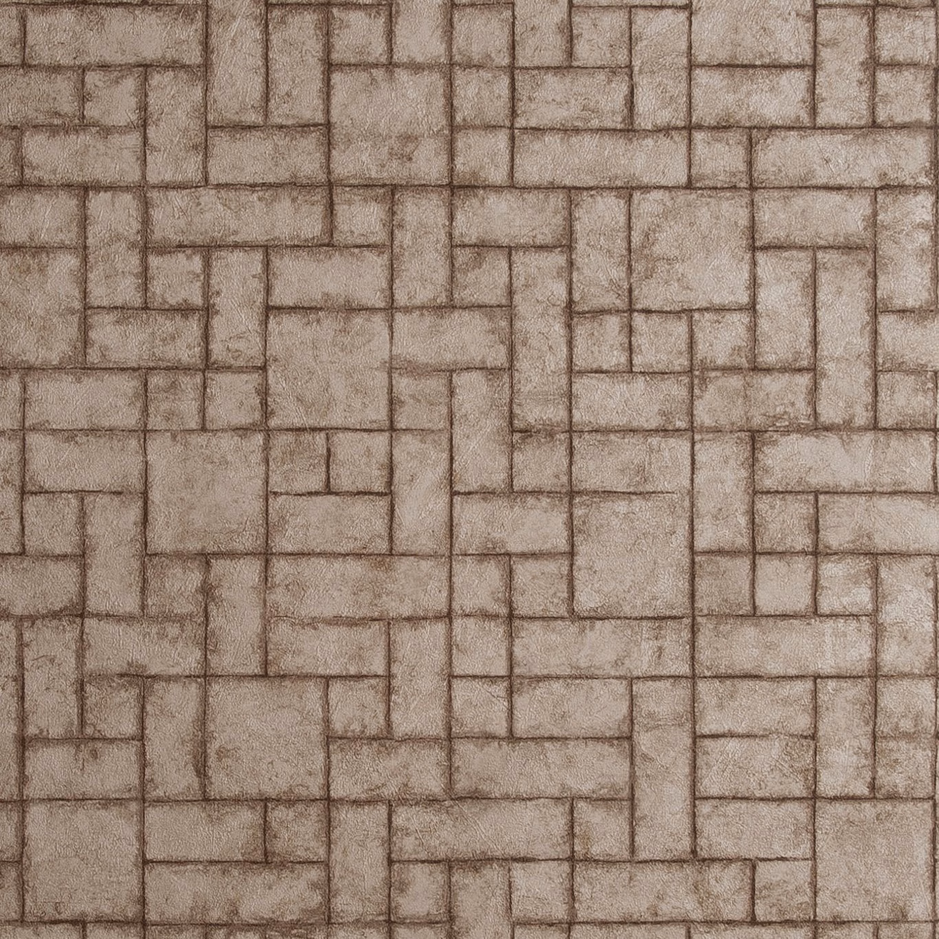 Warm sandstone taupe wallpaper with distressed brown rectangular block lines and mottled texture
